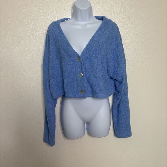 Wild Fable Women's Sz XL Cropped Cardigan Sweater Azure Blue Button Front New - Picture 1 of 6